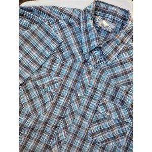 Wrangler Men's Western Fashion Blue‎ Plaid Snap Button Short Sleeve XL Shirt